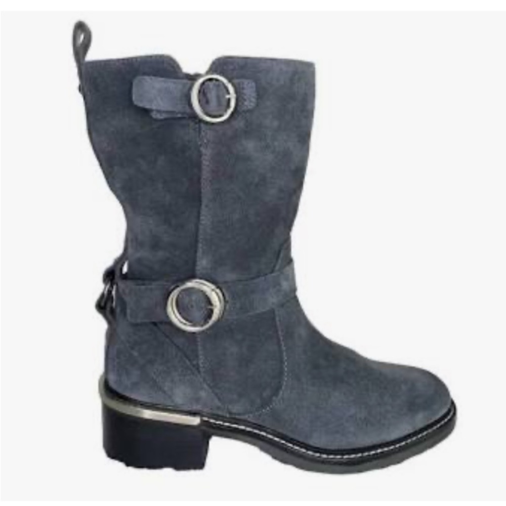 Vince Camuto Gray Suede Combat Moto Boots with Buckles
